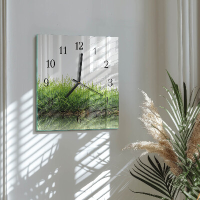 Glass clock square Grass