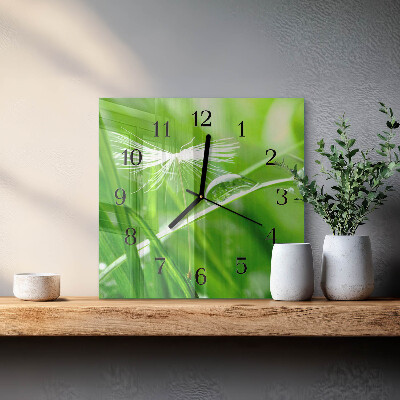 Glass wall clock square Grass