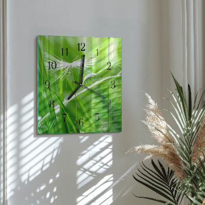 Glass wall clock square Grass