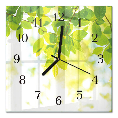 Glass wall clock square Leaves