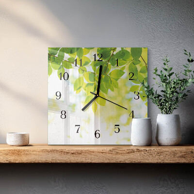 Glass wall clock square Leaves