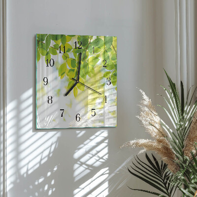 Glass wall clock square Leaves