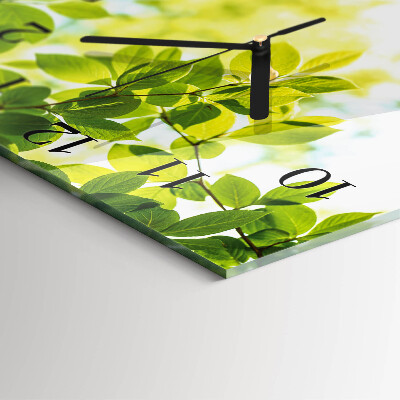 Glass wall clock square Leaves