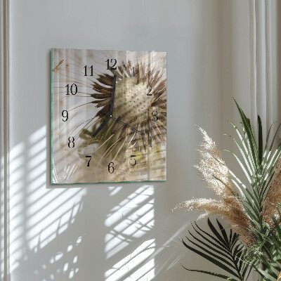 Glass wall clock square Dandelion
