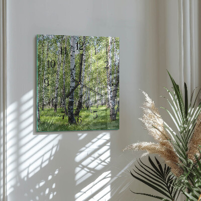 Glass clock square Birch forest