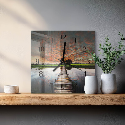 Square wall clock Bridge in the meadow