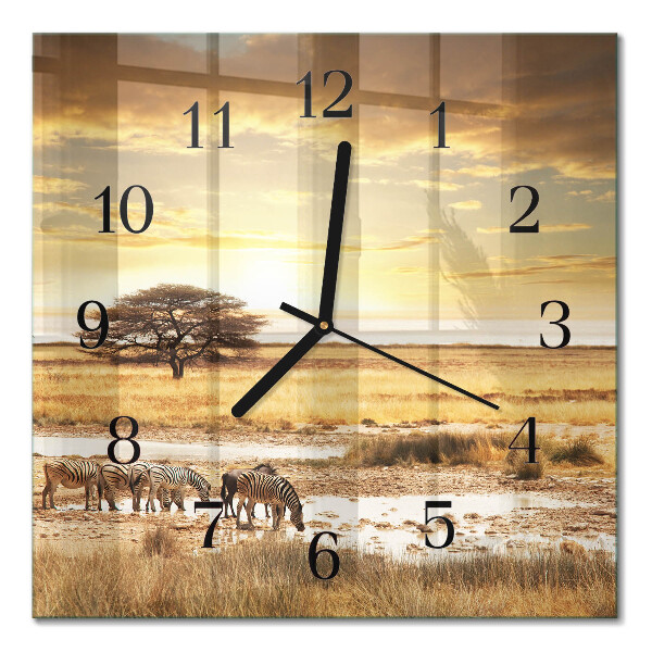 Glass wall clock square Zebras