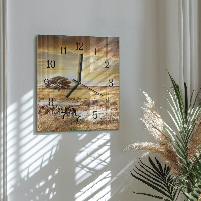 Glass wall clock square Zebras
