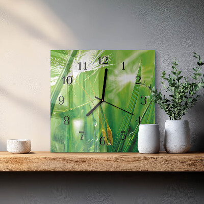 Glass clock square Grass