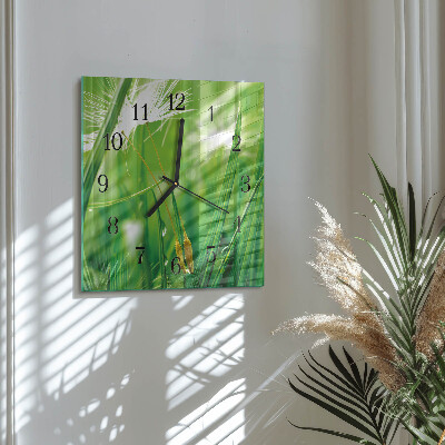 Glass clock square Grass