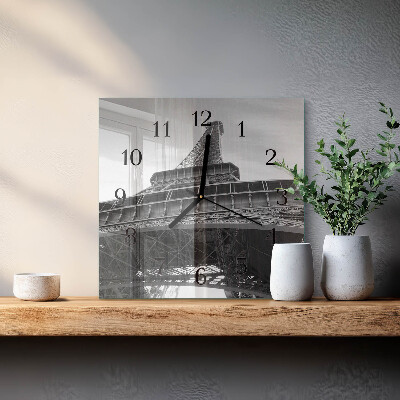 Glass wall clock square Eiffel Tower Paris
