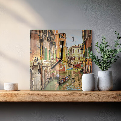 Glass wall clock square Venetian boat