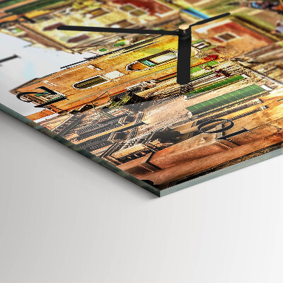 Glass wall clock square Venetian boat