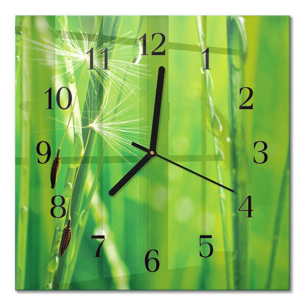 Glass clock square Grass