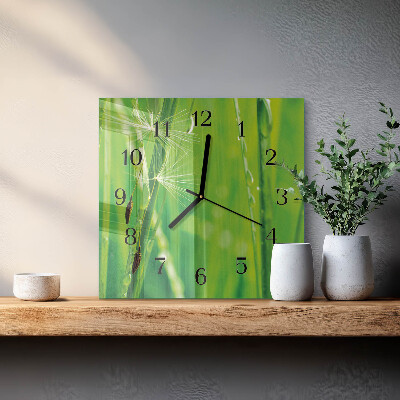 Glass clock square Grass