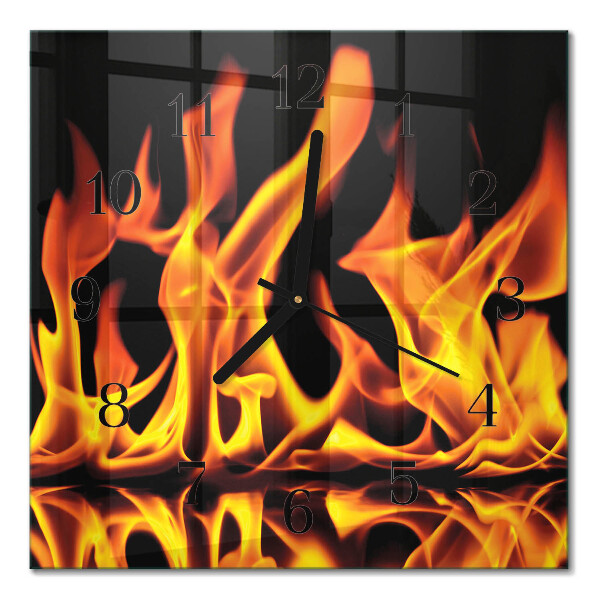 Glass wall clock square Fire
