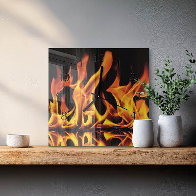 Glass wall clock square Fire