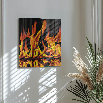 Glass wall clock square Fire