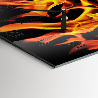 Glass wall clock square Fire