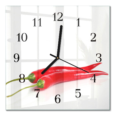 Glass clock square Chili peppers