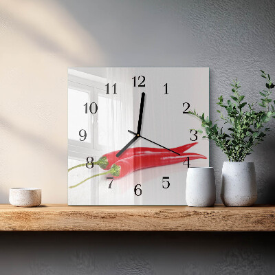 Glass clock square Chili peppers