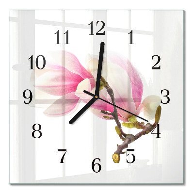 Glass wall clock square Magnolia flower