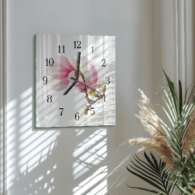 Glass wall clock square Magnolia flower