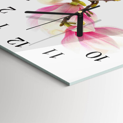 Glass wall clock square Magnolia flower