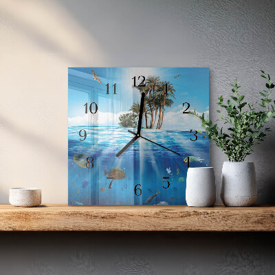 Glass wall clock square Fish Island