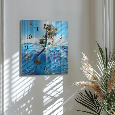 Glass wall clock square Fish Island