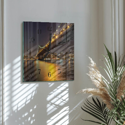 Glass wall clock square The bridge on the horizon