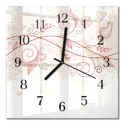 Glass clock square Floristic art