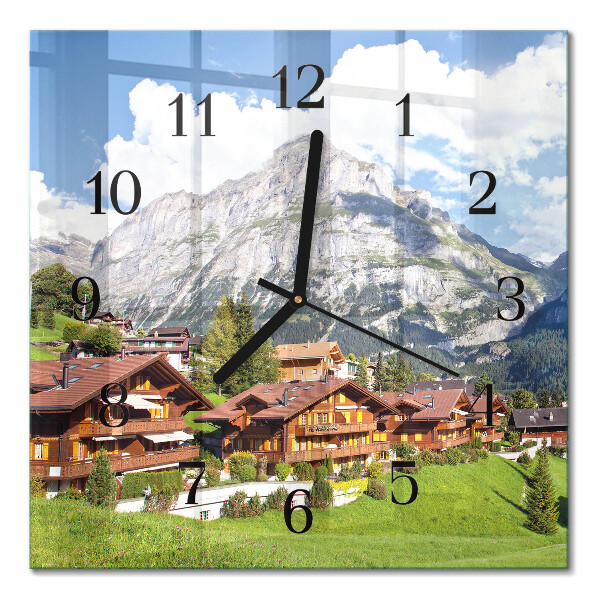 Glass wall clock square Mountains