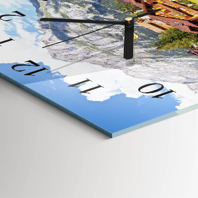 Glass wall clock square Mountains