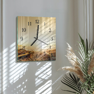 Square kitchen clock Beach path