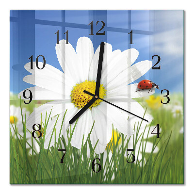 Glass wall clock square The Flower and the Ladybug