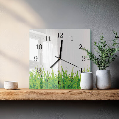 Glass wall clock square Grass