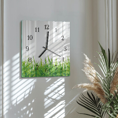 Glass wall clock square Grass