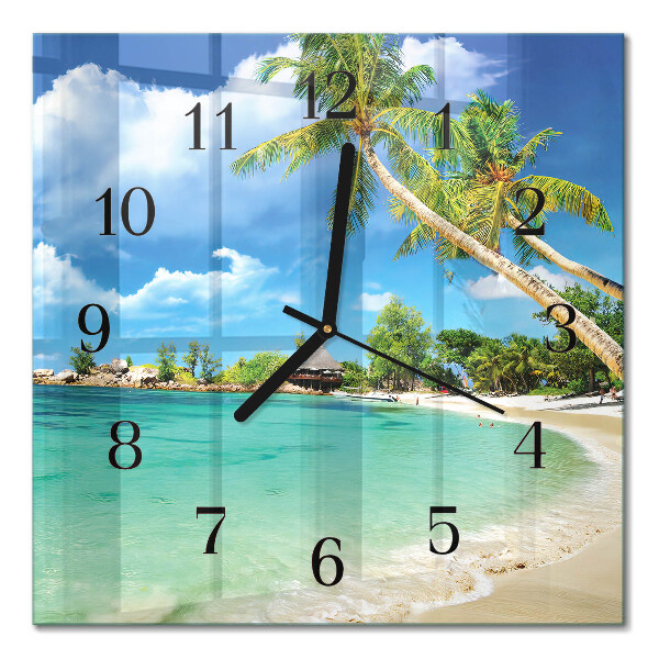 Glass clock square Palm trees on the beach