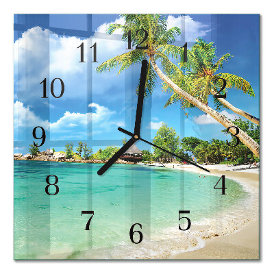 Glass clock square Palm trees on the beach
