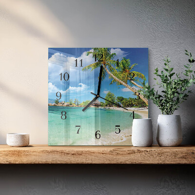 Glass clock square Palm trees on the beach