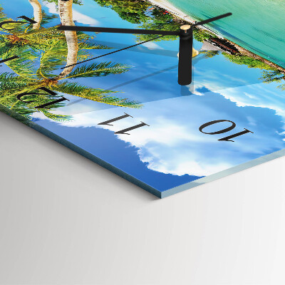 Glass clock square Palm trees on the beach