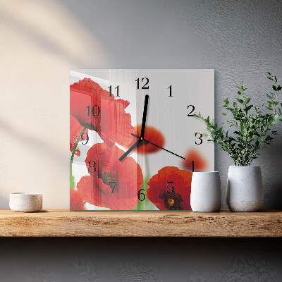 Glass clock square Poppies