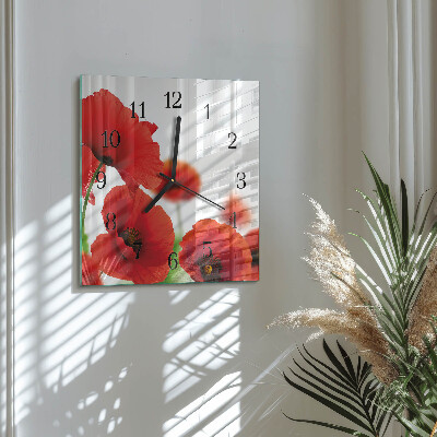 Glass clock square Poppies