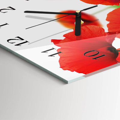 Glass clock square Poppies