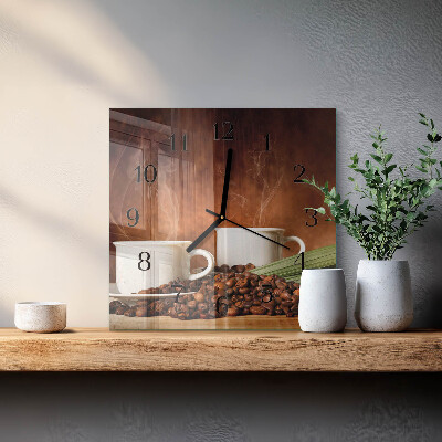 Glass wall clock square Cups of coffee