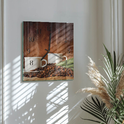 Glass wall clock square Cups of coffee