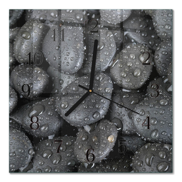 Glass wall clock square Stones water