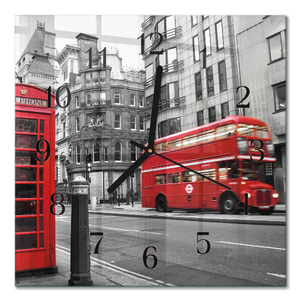 Square wall clock Red bus