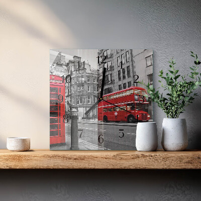 Square wall clock Red bus